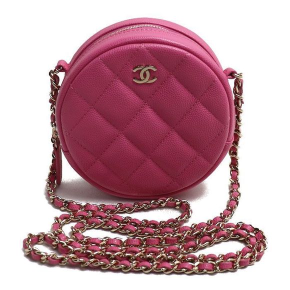 Chanel Handbags - Chanel Matelasse Round Chain Shoulder Bag Pink Caviar Skin Ladies Preowned
